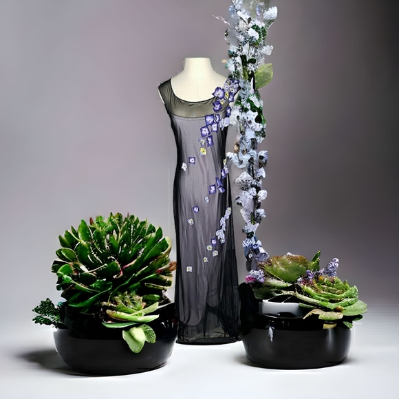 Tadashi for Cache 90's Y2K Vintage Mesh Applique 3D Pansies Column Whims… - Picture 10 of 17